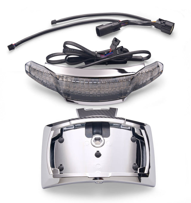 Latitude Tail Light & License Plate Holder with Lightstrike® Light Smoked / Chrome / Selectable Red or Amber with app